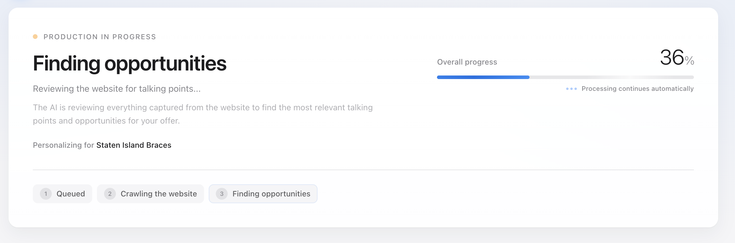 App screen: finding the highest-converting opportunities on the prospect's site
