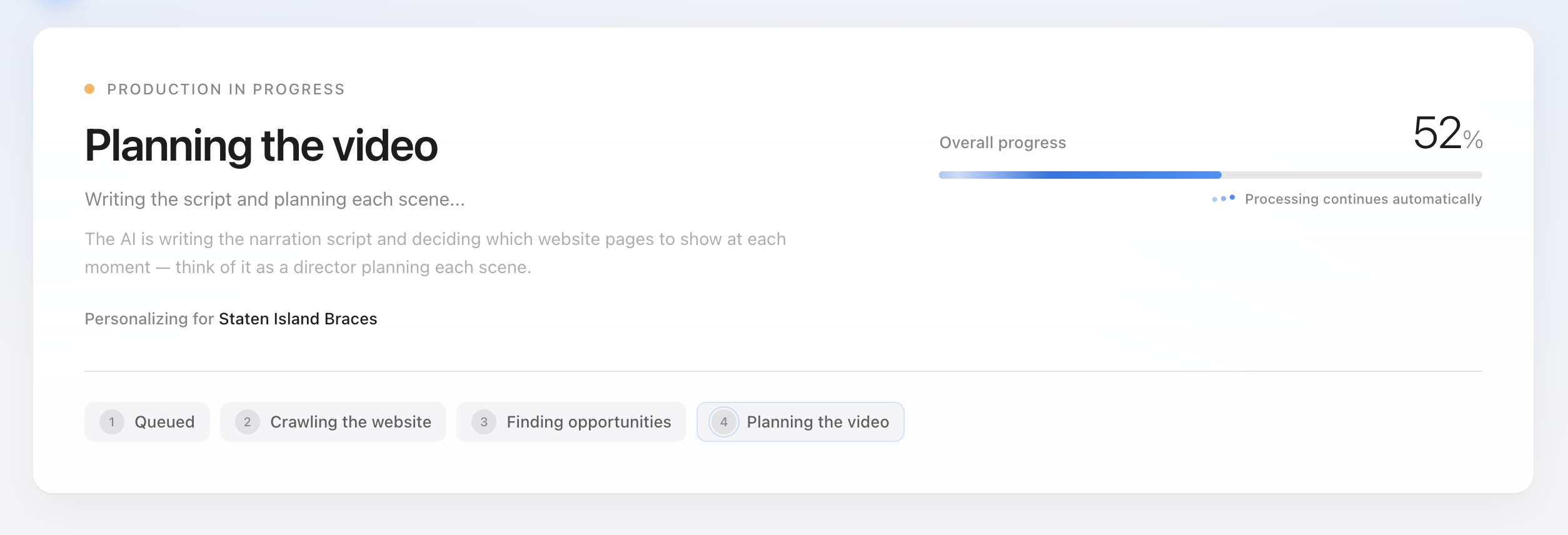 App screen: planning the personalized video structure