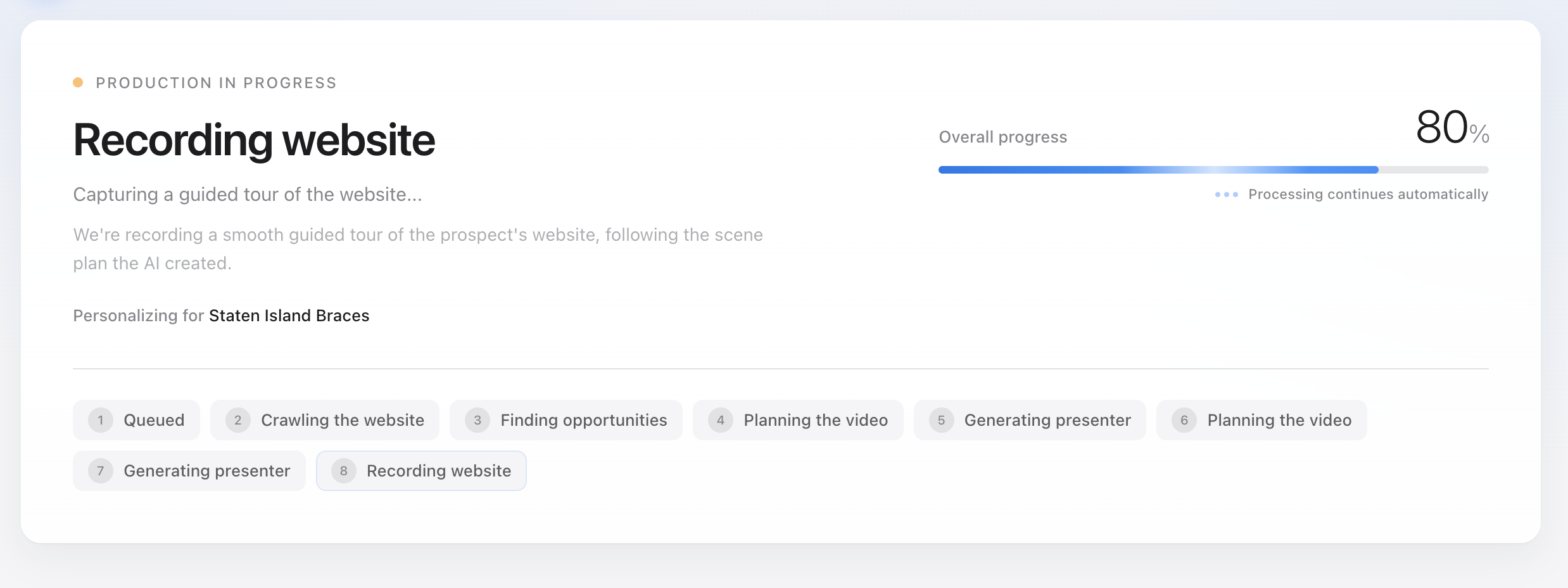 App screen: recording the website screencast to match the script