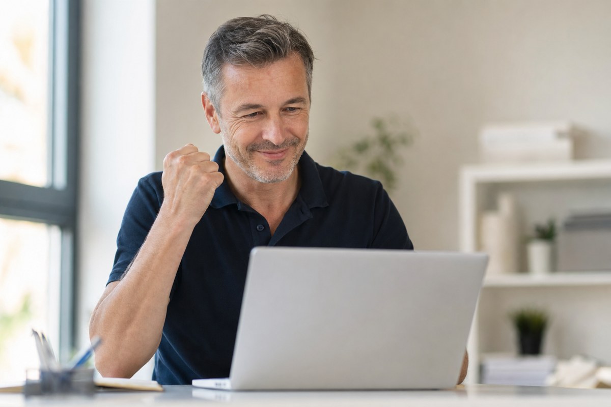 A marketer at the end of a workday after sending his personalized videos